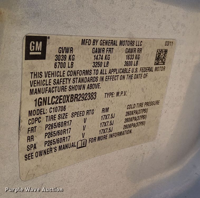 image for item DQ6035 2011 Chevrolet Tahoe Police  SUV