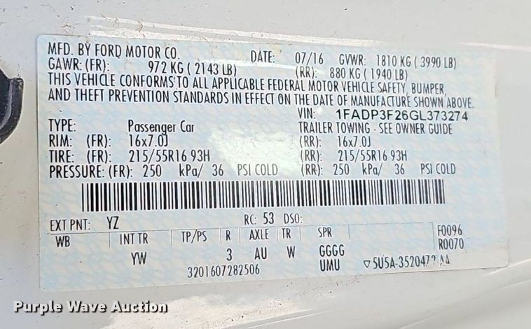 image for item DQ8704 2016 Ford Focus SE 