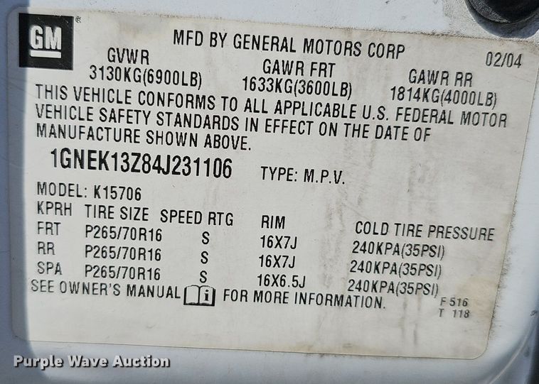 image for item DQ8706 2004 Chevrolet Tahoe SUV