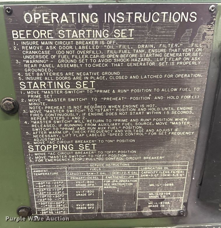 image for item EH6620 1986 Libby Welding Co. Inc. MEP003A generator set