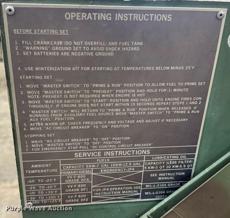 image for item EH6620 1986 Libby Welding Co. Inc. MEP003A generator set