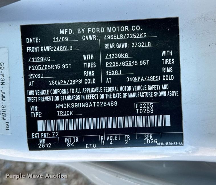 image for item EH6629 2010 Ford Transit Connect XLT van