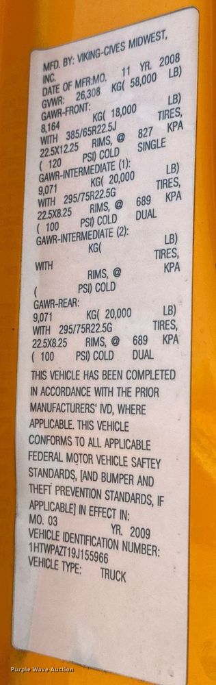 image for item EH6634 2009 International WorkStar 7500  dump truck