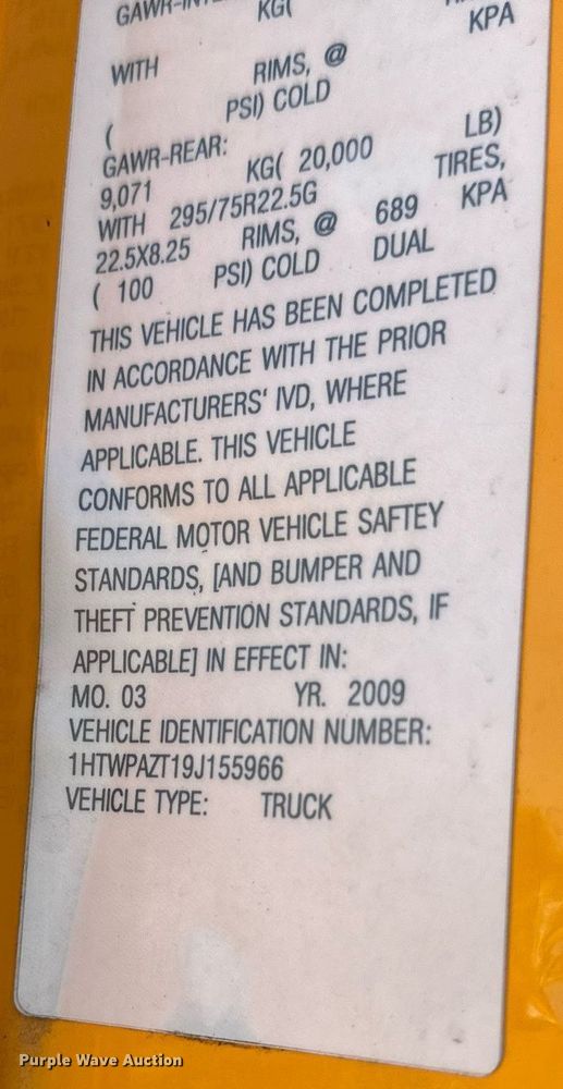 image for item EH6634 2009 International WorkStar 7500  dump truck