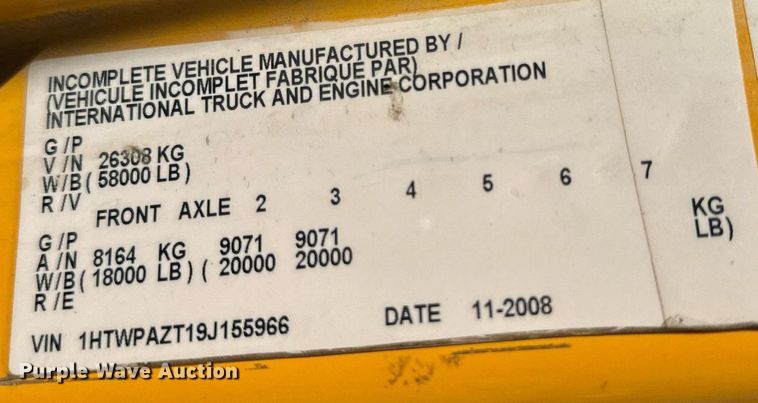 image for item EH6634 2009 International WorkStar 7500  dump truck