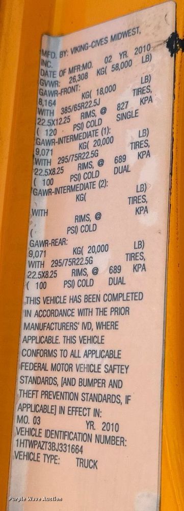 image for item EH6636 2011 International WorkStar 7500 dump truck