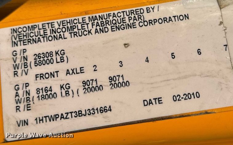 image for item EH6636 2011 International WorkStar 7500 dump truck