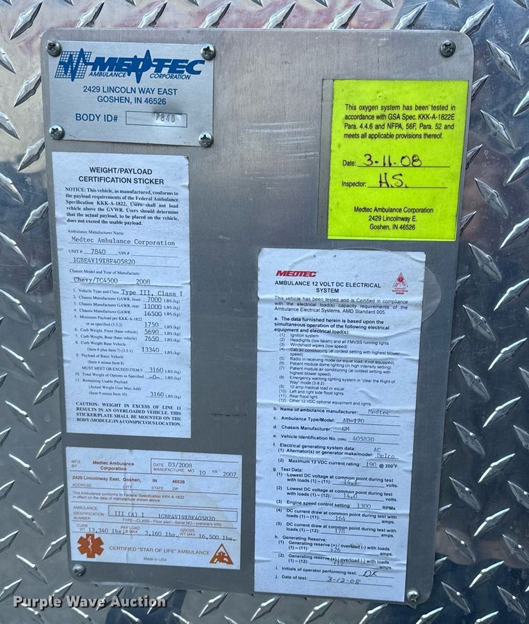 image for item EH6647 2008 Chevrolet C4500 ambulance