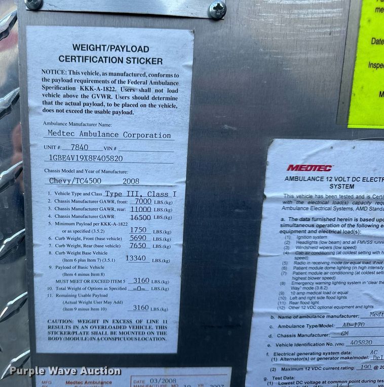 image for item EH6647 2008 Chevrolet C4500 ambulance