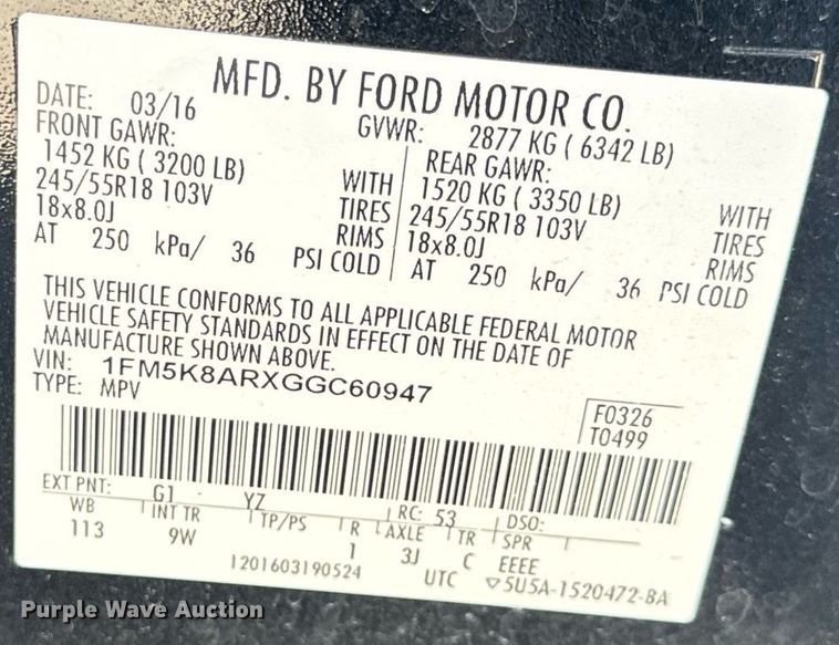 image for item EH6655 2016 Ford Explorer Police Interceptor  SUV