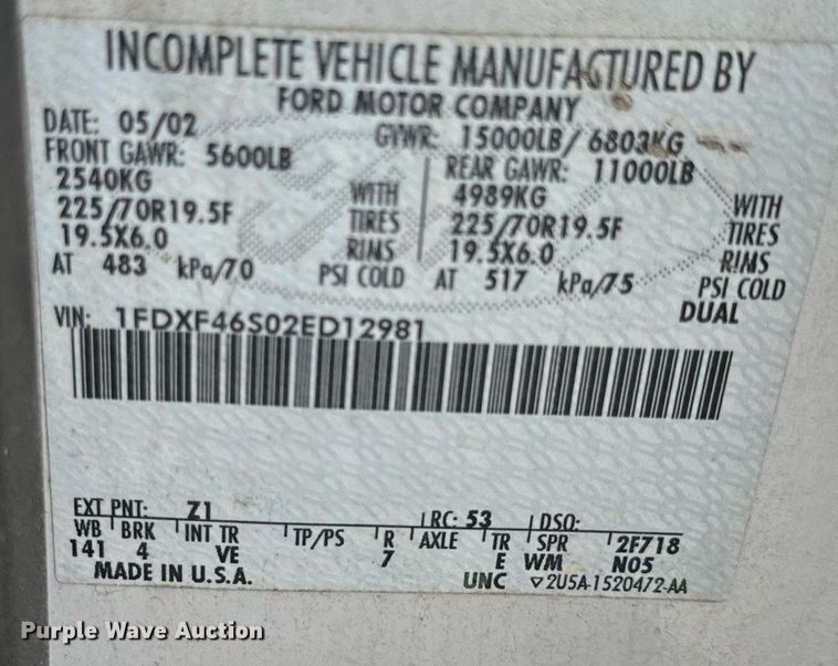 image for item EH6658 2002 Ford F450 Super Duty XL bucket truck