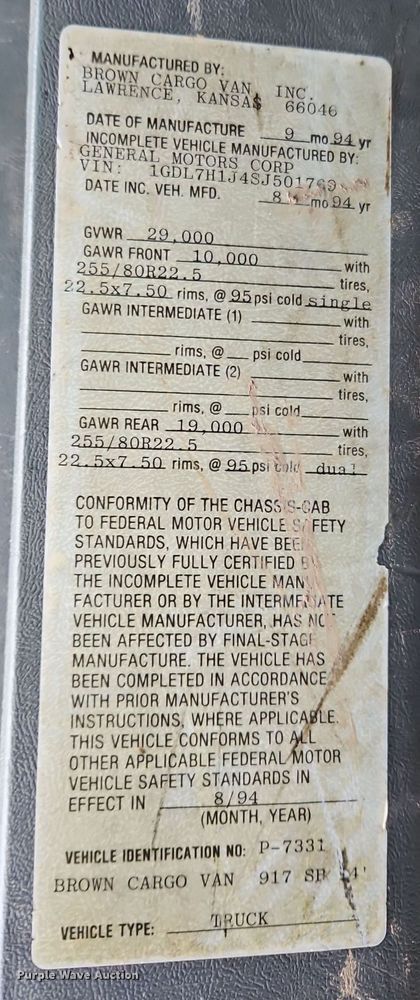 image for item EI3680 1995 GMC TopKick C6500 dump truck