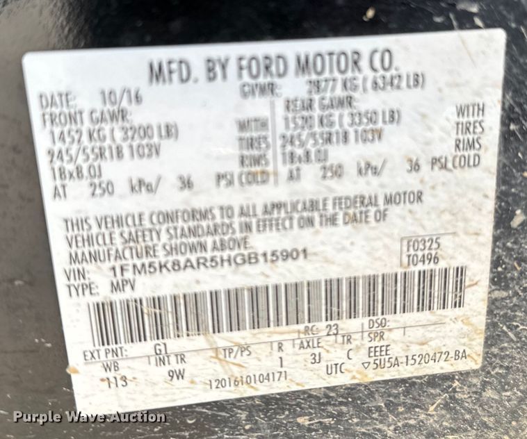 image for item EJ0364 2017 Ford Explorer Police Interceptor SUV