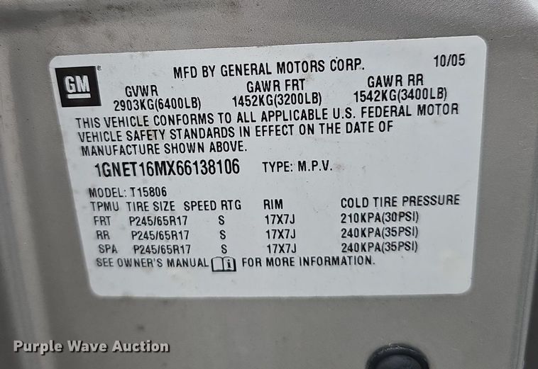 image for item EJ6252 2006 Chevrolet Trailblazer LS SUV