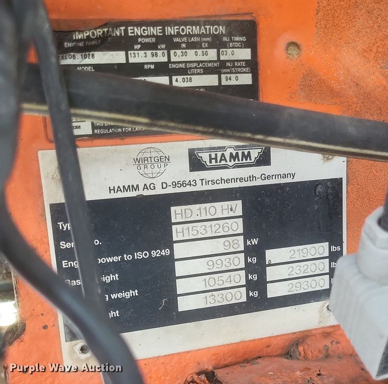 image for item EJ7864 2004 Hamm HD110HV double drum vibratory roller