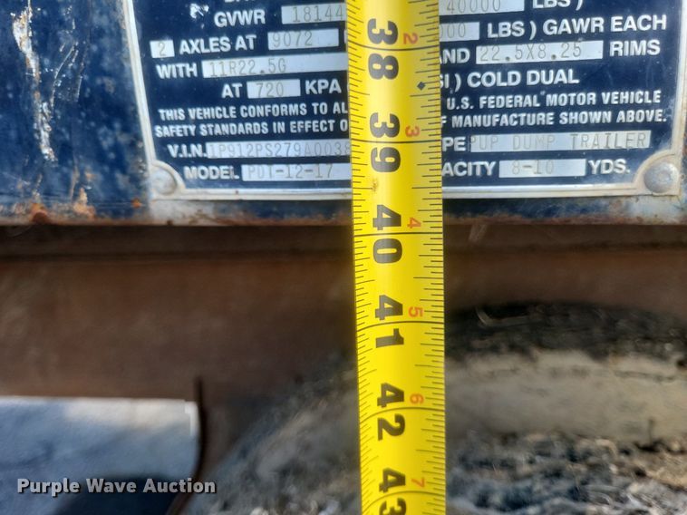 image for item EJ7868 2009 Palmer Machine Works  PDT-12-17 end dump pup trailer