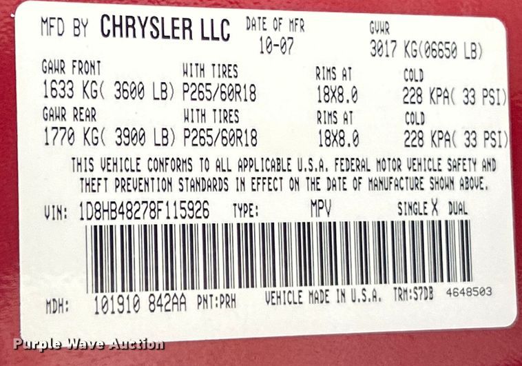 image for item EK4359 2008 Dodge Durango SLT SUV