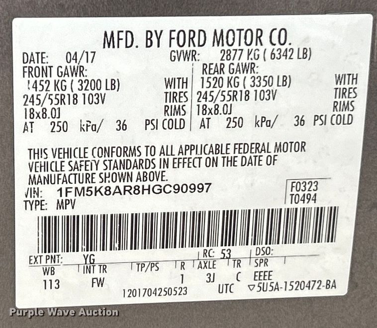 image for item EK4360 2017 Ford  Explorer Police Interceptor SUV