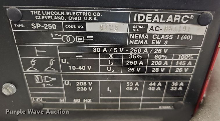image for item EK5732 Lincoln Electric  IdealArc SP250 welder