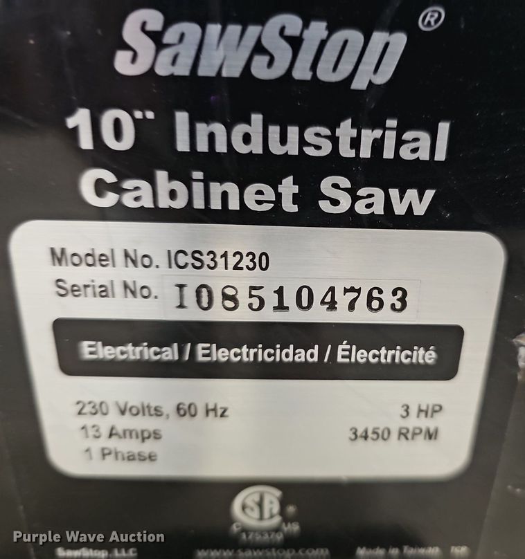 image for item EK5734 Saw Stop ICS31230 cabinet saw