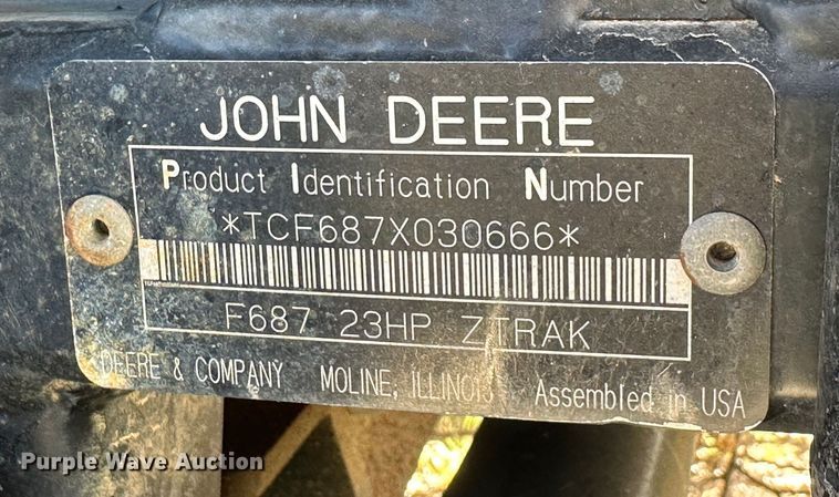 image for item IB9366 John Deere F687 ZTrak ZTR lawn mower