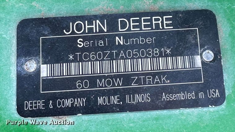 image for item IB9366 John Deere F687 ZTrak ZTR lawn mower