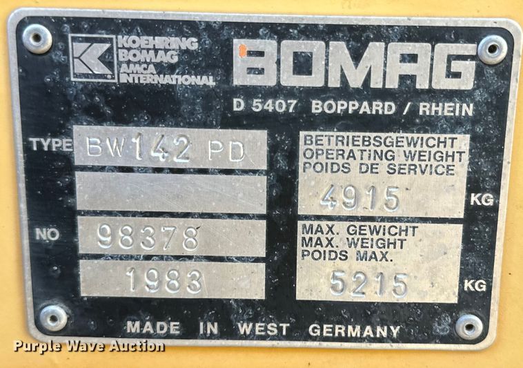 image for item IB9374 Bomag BW142PD single drum vibratory roller