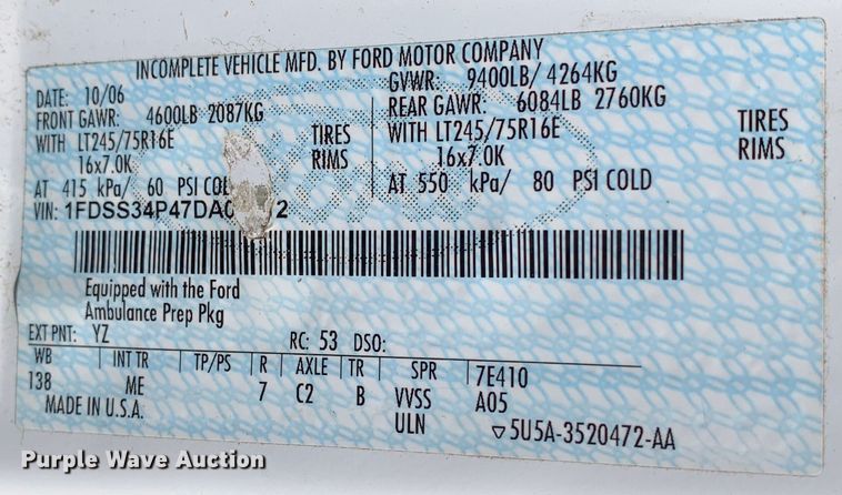 image for item KX9937 2007 Ford E350 ambulance