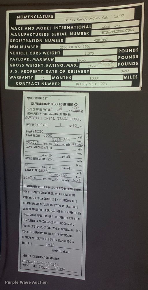 image for item KX9942 1992 International  4600 Crew Cab flatbed truck