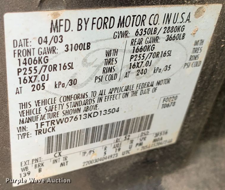 image for item KX9966 2003 Ford F150 SuperCrew pickup truck