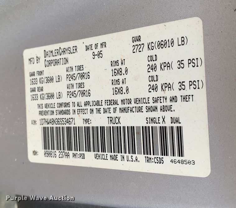 image for item KX9970 2006 Dodge Dakota SLT Quad Cab pickup truck