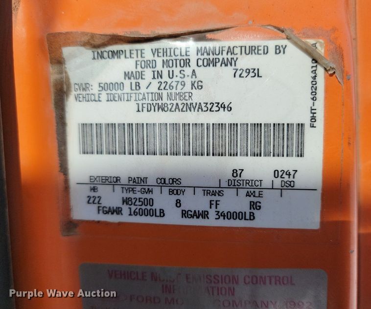 image for item LA9668 1992 Ford  LNT8000 sprayer truck