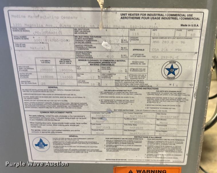 image for item NB9364 (2) Modine heaters