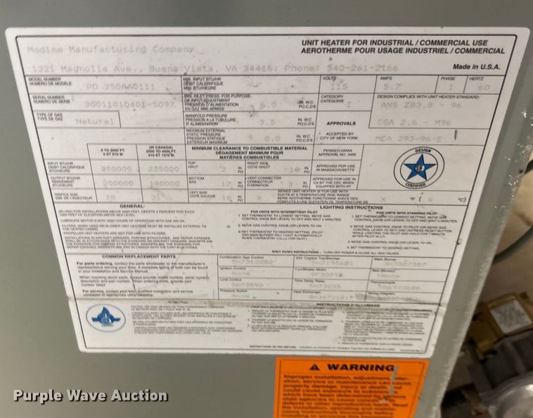 image for item NB9364 (2) Modine heaters