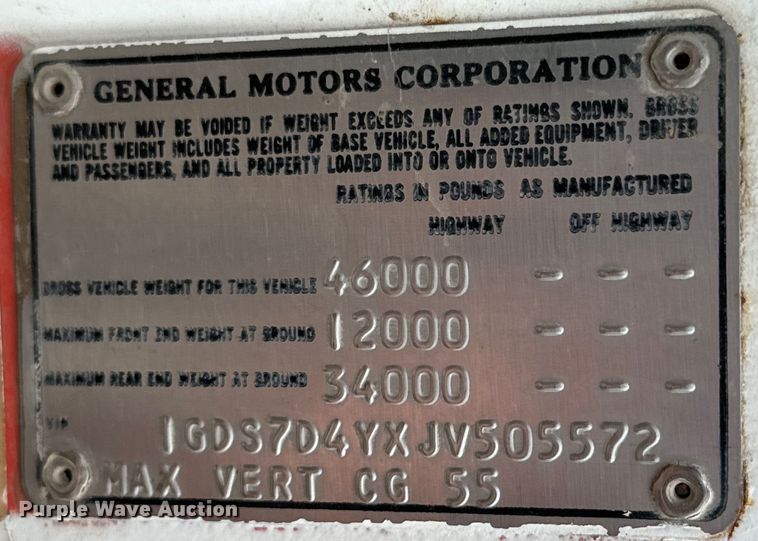 image for item ND9117 1988 GMC C7000 dump truck