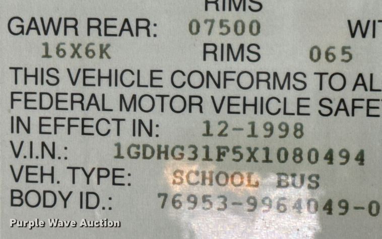 image for item ND9138 1999 GMC Savana 3500 school bus