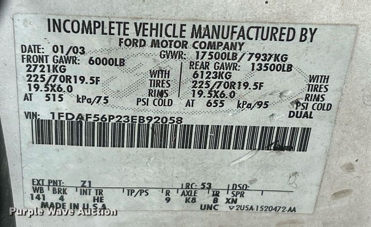 image for item NE9716 2003 Ford F550 Super Duty XL bucket truck