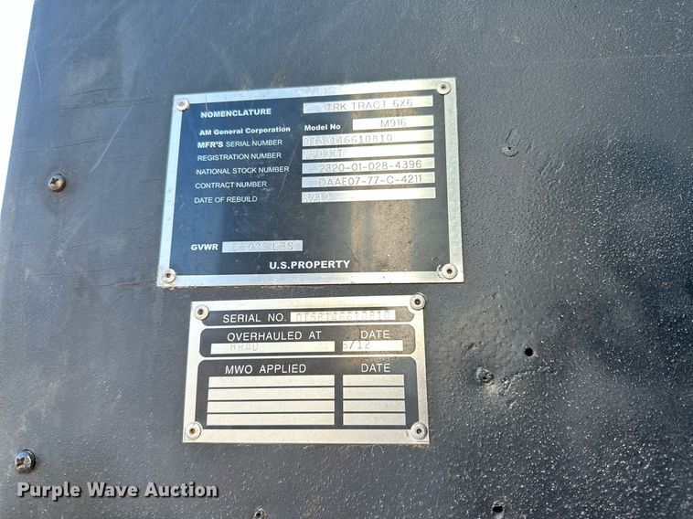 image for item NQ9531 2012 AM General  M916 winch truck