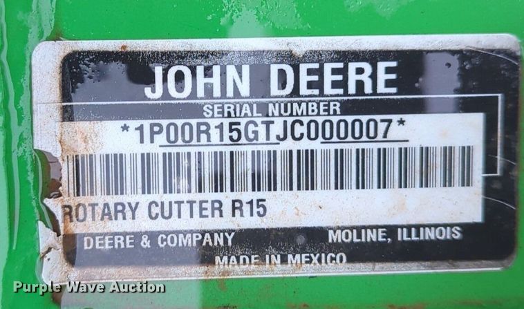image for item NZ9539 John Deere R15 batwing rotary mower