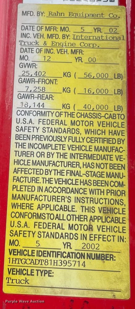 image for item OG9849 2001 International 2554 dump truck