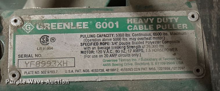 image for item OM9393 Greenlee 6001 Super Tugger  cable puller