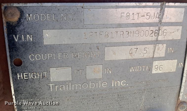 image for item DP2788 1992 Trailmobile F81T-5JA flatbed trailer