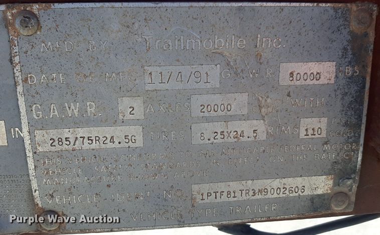 image for item DP2788 1992 Trailmobile F81T-5JA flatbed trailer