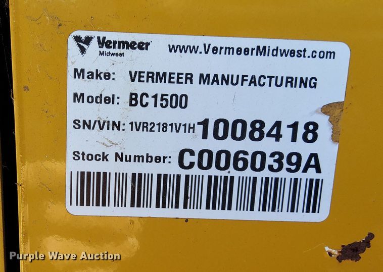 image for item DS2938 2017 Vermeer BC1500 wood chipper
