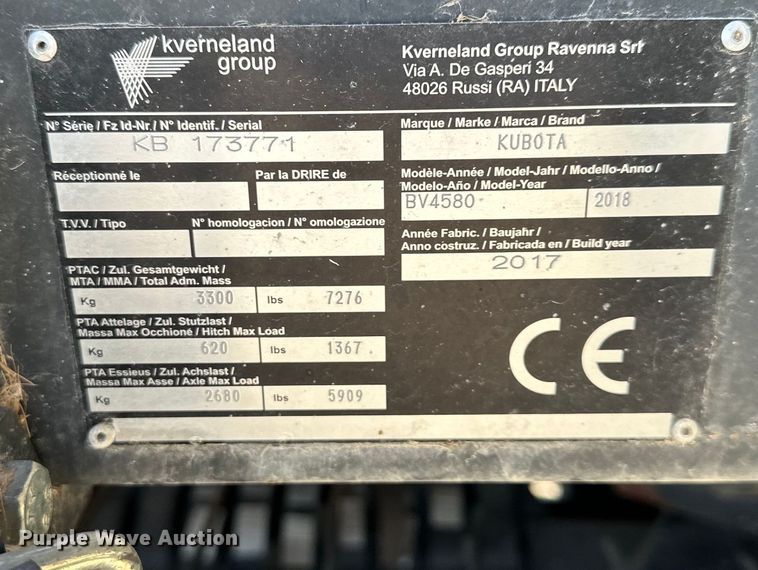 image for item NT9071 2017 Kubota  BV4580 round baler