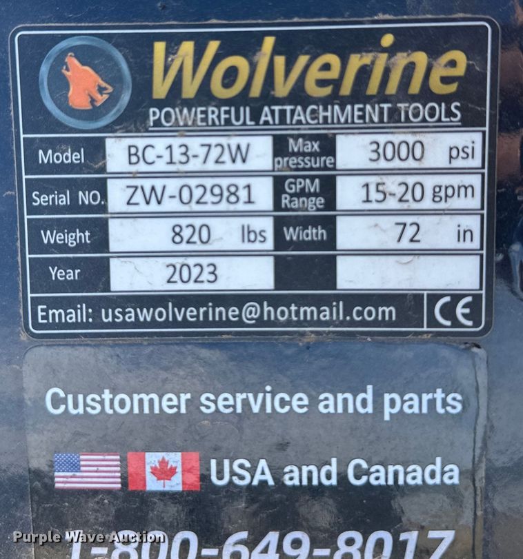 image for item OI9358 2023 Wolverine BC-13-72W skid steer rotary mower