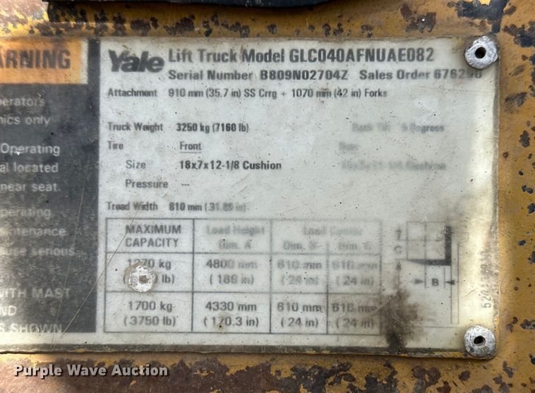 image for item OI9377 Yale forklift