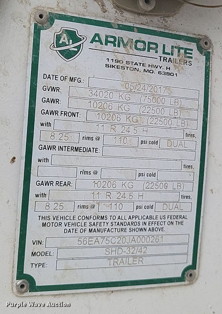 image for item DO4884 2018 Armor Lite SHD-32/42 end dump trailer