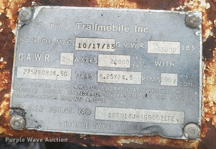 image for item DO4888 1986 Trailmobile  dry van trailer