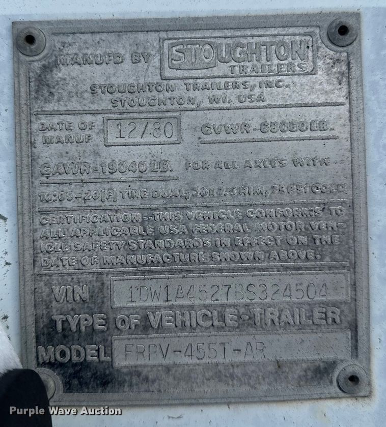 image for item DQ0617 1981 Stoughton FRPV-455T-AR dry van trailer